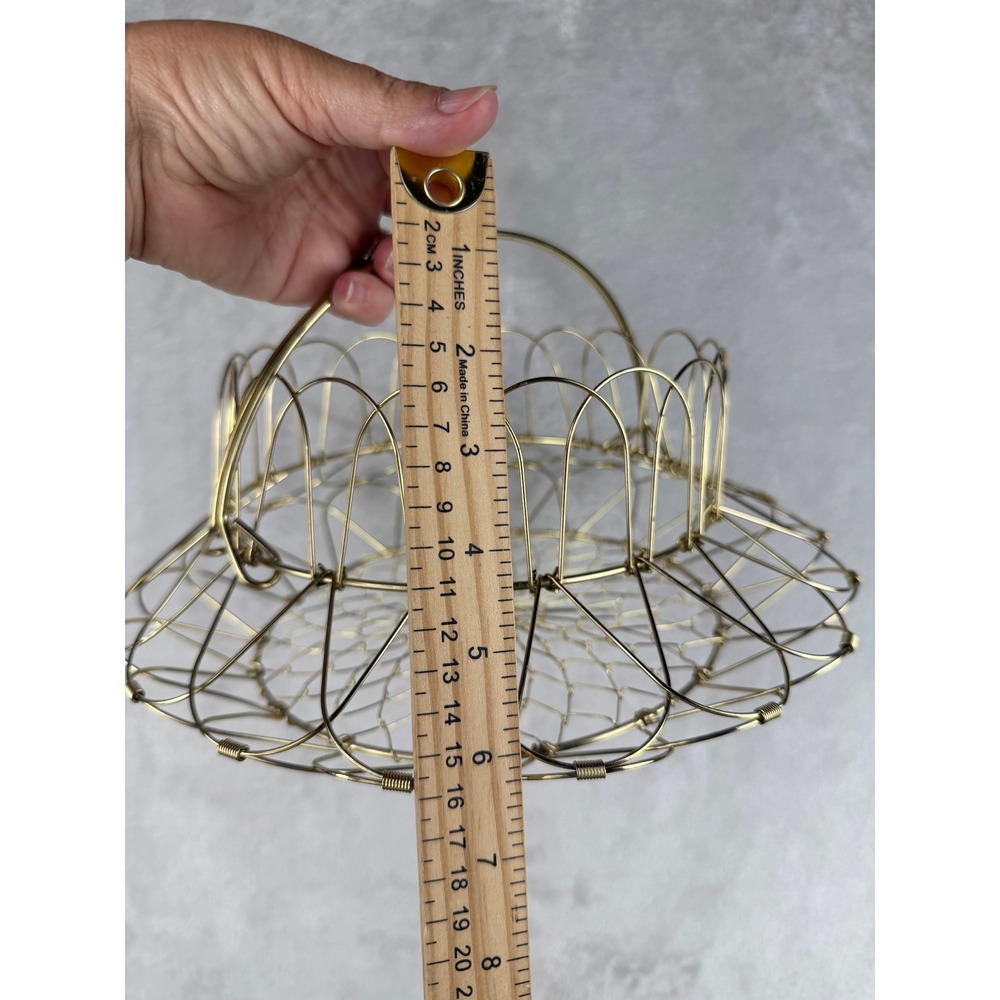 Vintage Gold‎ Collapsible Wire flower Fruit Bowl Egg Basket Mid Century Modern